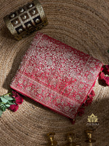 Calcutta Red Zardozi Handwork Mulberry Satin Silk Saree