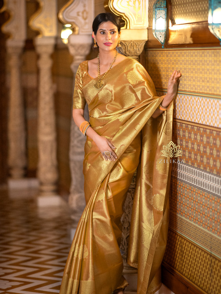 Golden Special Kanchipuram Tissue Silk Saree – Zilikaa