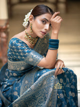Teal Blue Banarasi Uppada Silk Saree