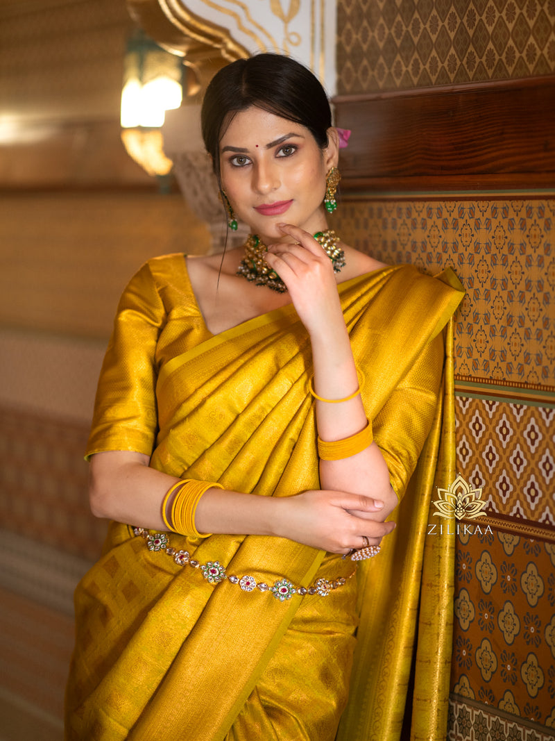 Mustard Yellow Kanjeevaram Silk Saree