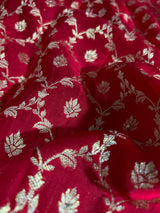 Calcutta Red Zardozi Pearl Handwork Mulberry Satin Silk Saree