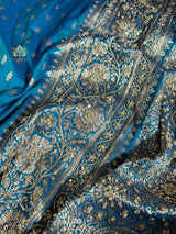 Peacock Blue Zardozi Handwork Katan silk saree