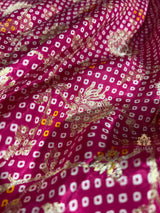 Magenta Pink Zardozi Handwork Bandhani print Designer Silk Saree