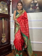 Scarlet Red Banarasi Ghatchola Handloom Silk Saree