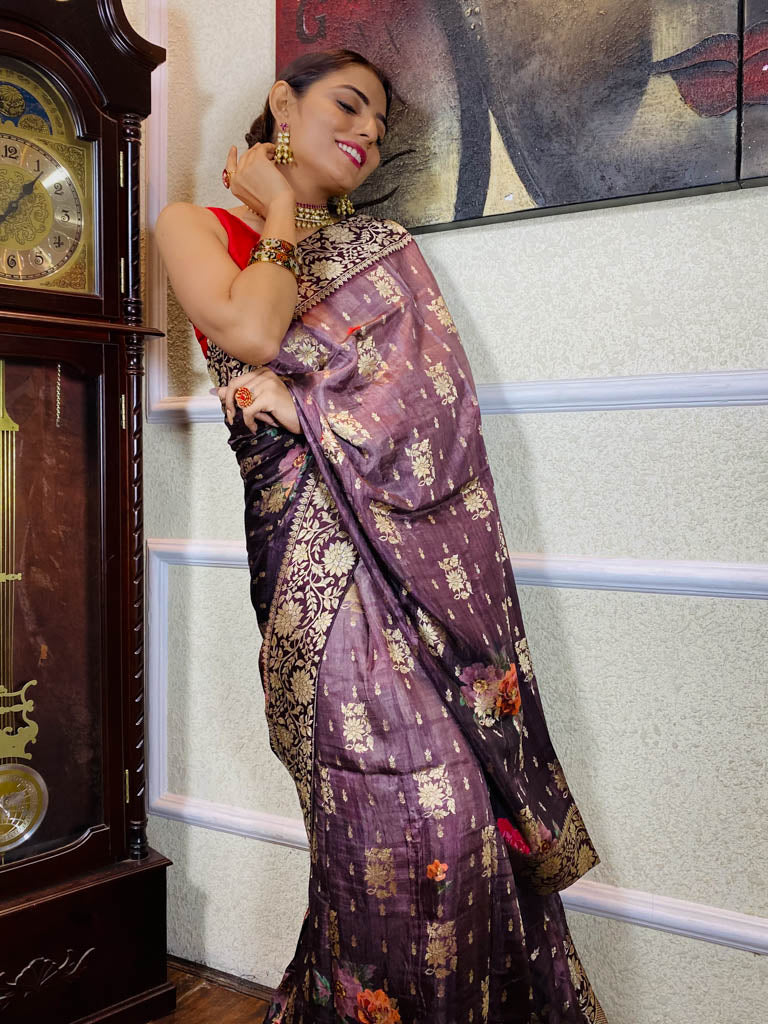 Mauve Violet Designer Banarasi Silk Saree