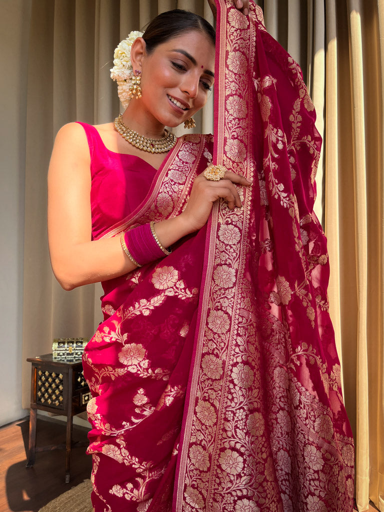 Pink Khaddi Georgette Banarasi With Embroidered Border