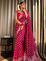 Queen Pink Banarasi Khaddi Weaved Georgette Saree