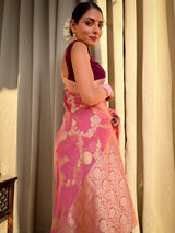 Onion Pink Banarasi Khaddi Weaved Georgette Saree
