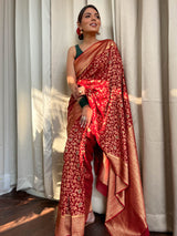 Scarlet Red Banarasi Georgette Khaddi Saree