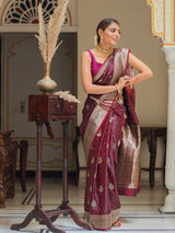 Mahogany maroon self woven gajji silk saree