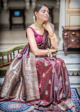 Mahogany maroon self woven gajji silk saree