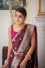Mahogany maroon self woven gajji silk saree
