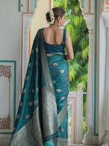 Teal blue self woven gajji silk saree