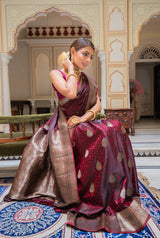Mahogany maroon self woven gajji silk saree