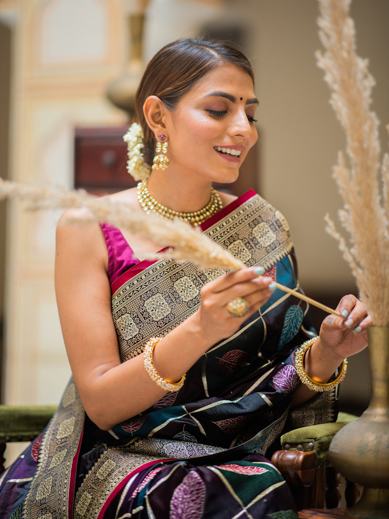 Multi-colored rangkat satin silk saree