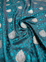 Teal blue self woven gajji silk saree