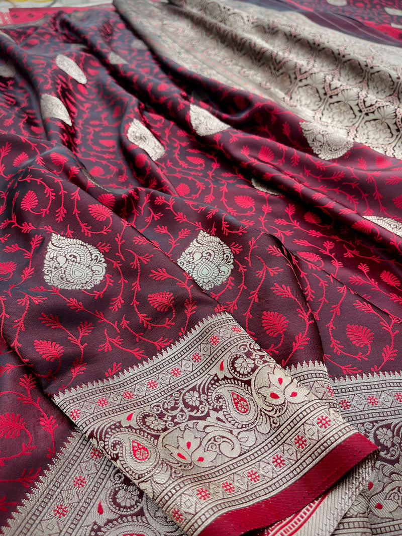 Mahogany maroon self woven gajji silk saree