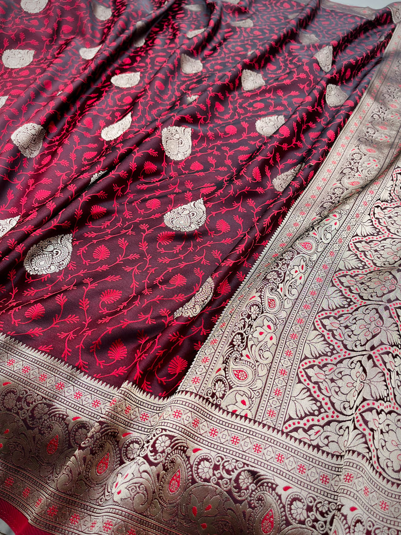 Mahogany maroon self woven gajji silk saree