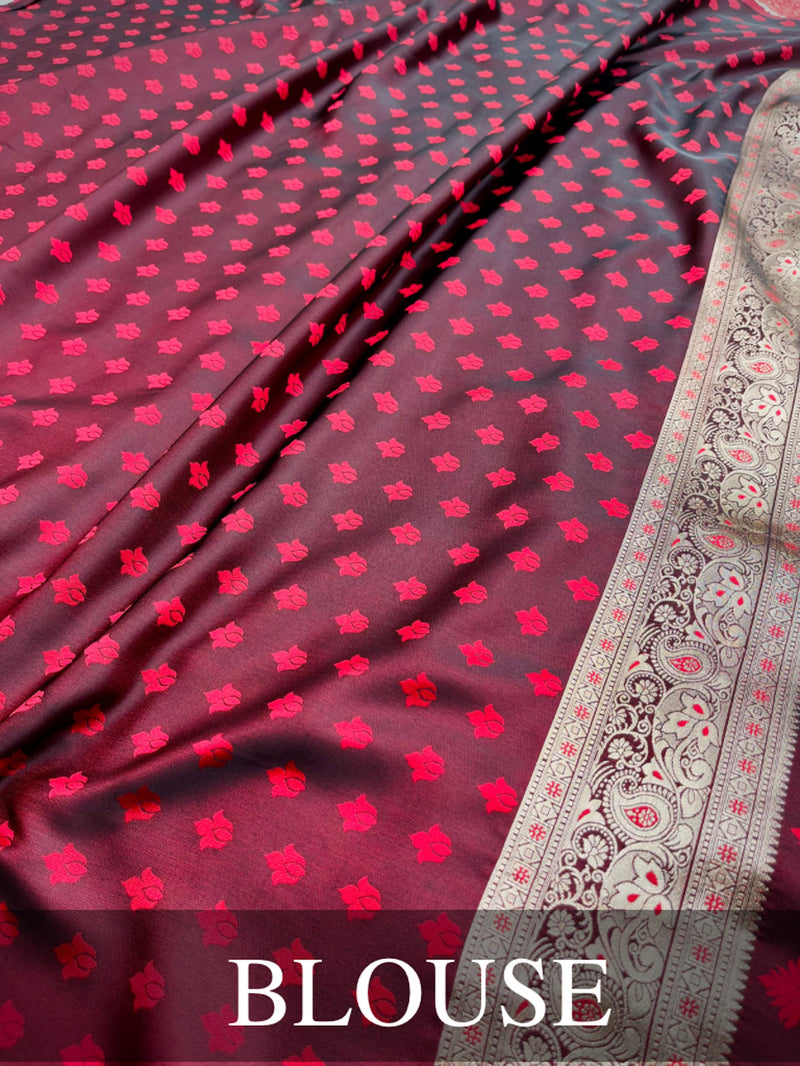 Mahogany maroon self woven gajji silk saree