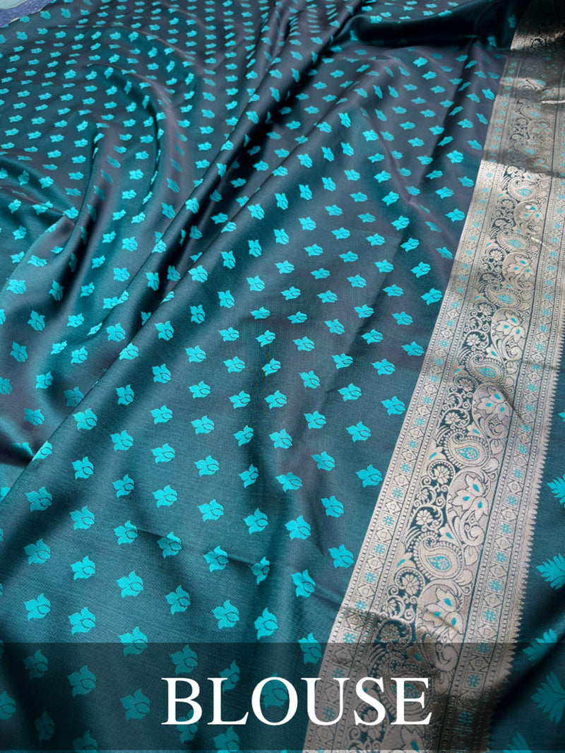 Teal blue self woven gajji silk saree