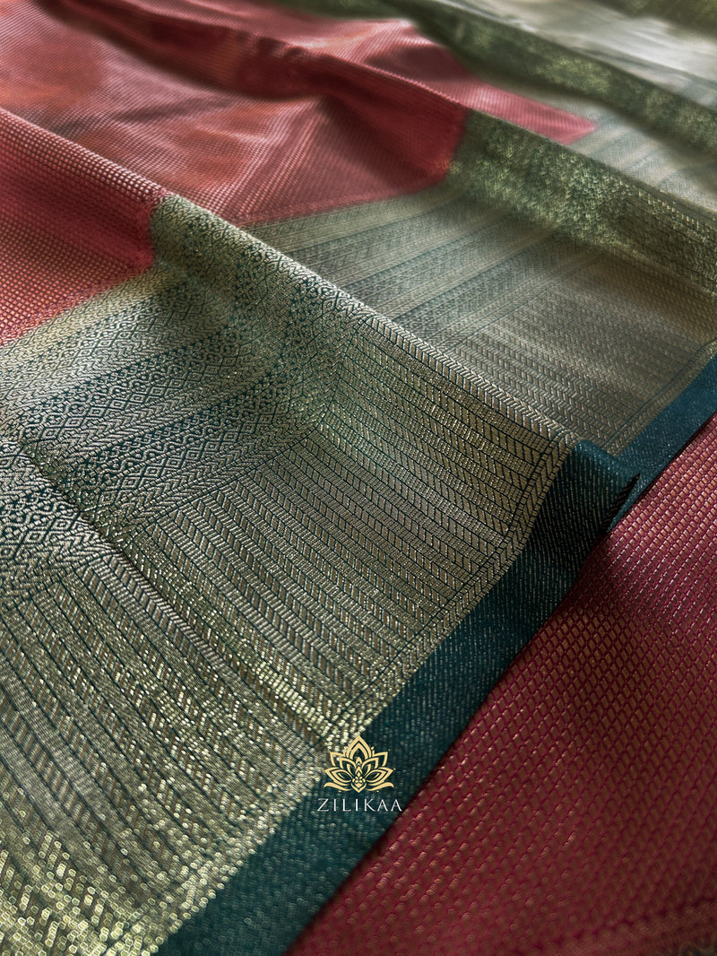 Maroon with Bottle Green  Kanchipuram Silk Saree