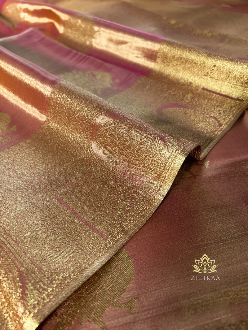 Salmon Pink Kanchipuram Tissue Silk Saree