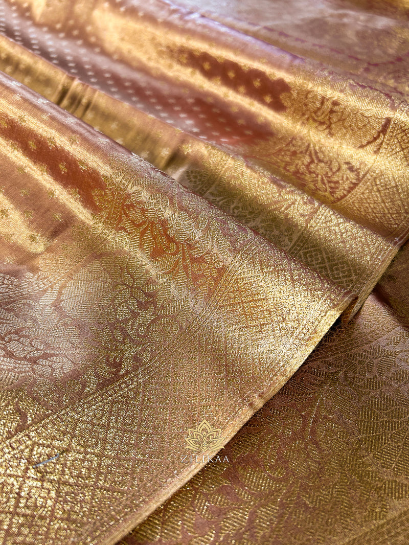 Caramel Gold Kanchipuram Tissue Silk Saree