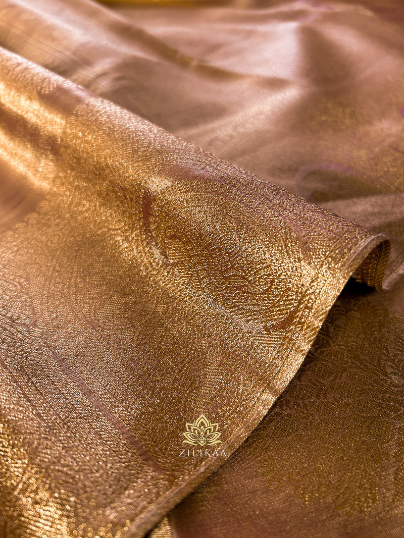 Caramel Gold Kanchipuram Tissue Silk Saree