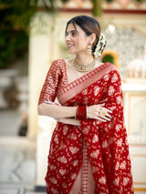 Scarlet Red Banarasi Uppada Silk Saree