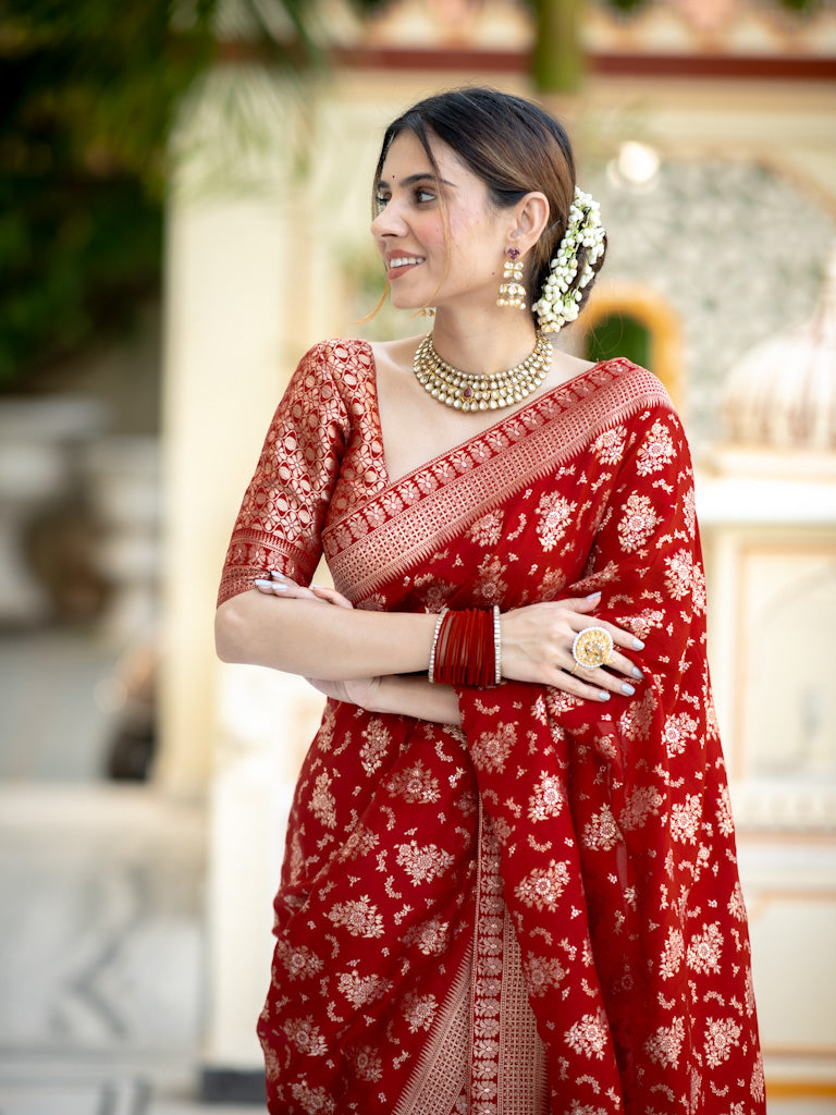 Scarlet Red Banarasi Uppada Silk Saree