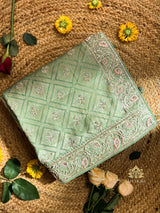 Fern Green Zardozi Handwork Patola Munga silk saree
