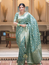 Turquoise Green Banarasi Uppada Silk Saree