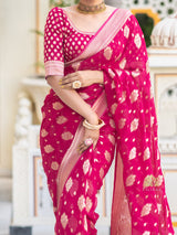 Queen Pink Banarasi Khaddi Weaved Georgette Saree