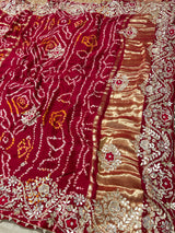 Calcutta Red Gotapatti Handwork Gajji Silk Ghatchola Bandhani Saree