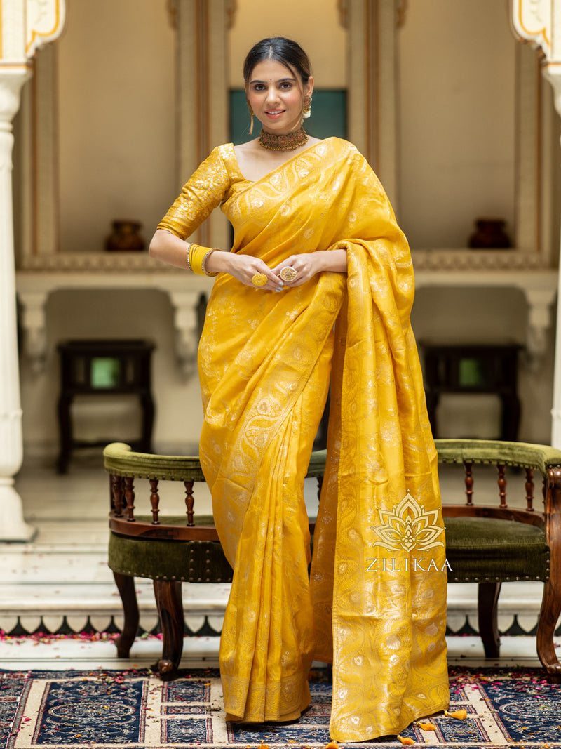 Mustard Yellow Banarasi Uppada Silk Saree
