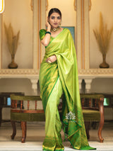 Parrot Green Kanjeevaram Silk Saree