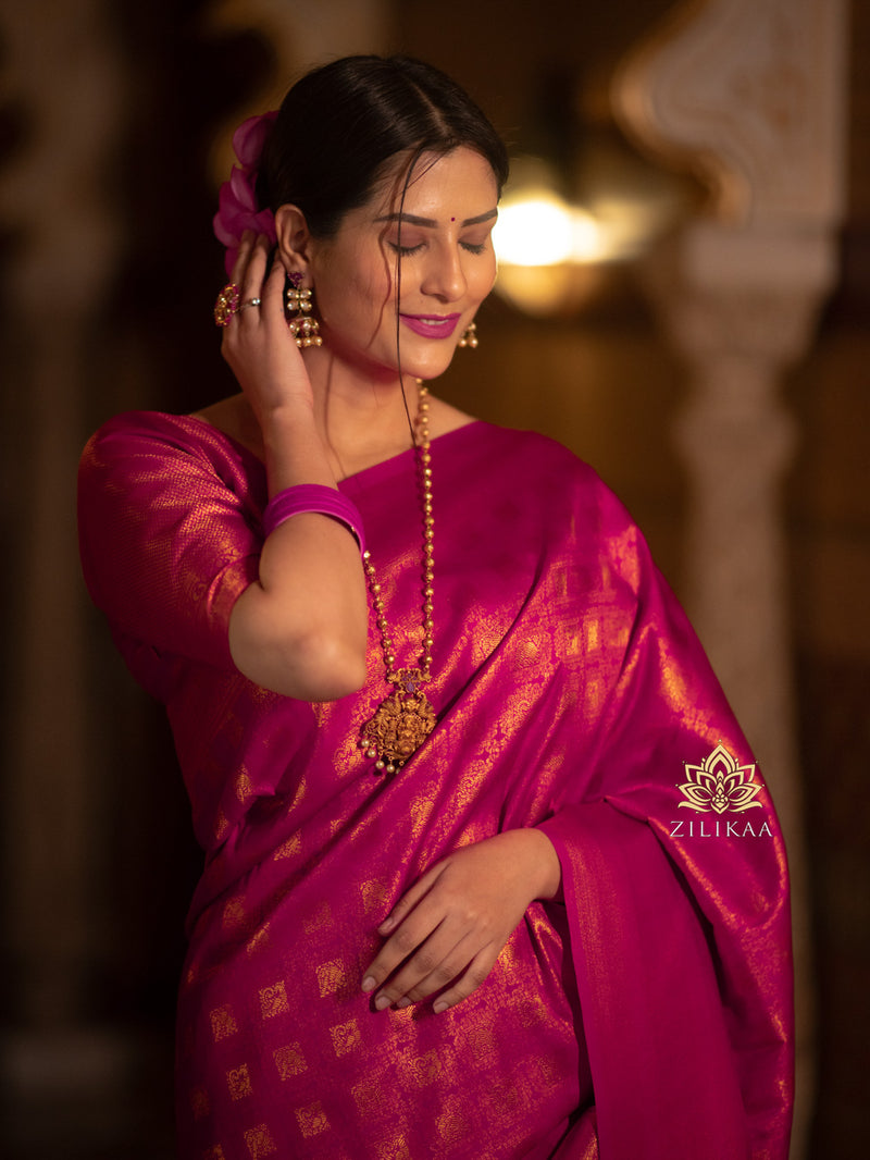 Queen Pink Kanjeevaram Silk Saree