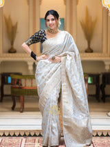 Pearl White Banarasi Uppada Silk Saree