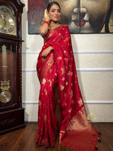 Scarlet Red Banarasi Uppada Silk Saree