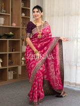 Queen Pink Munga Silk Saree