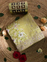 Olive Green Zardozi Handwork Patola Designer Munga silk saree