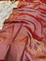 Ivory with Red Banarasi Katan Silk Saree