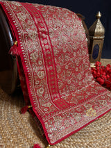 Calcutta Red Zardozi Handwork Mulberry Banarasi Silk Saree
