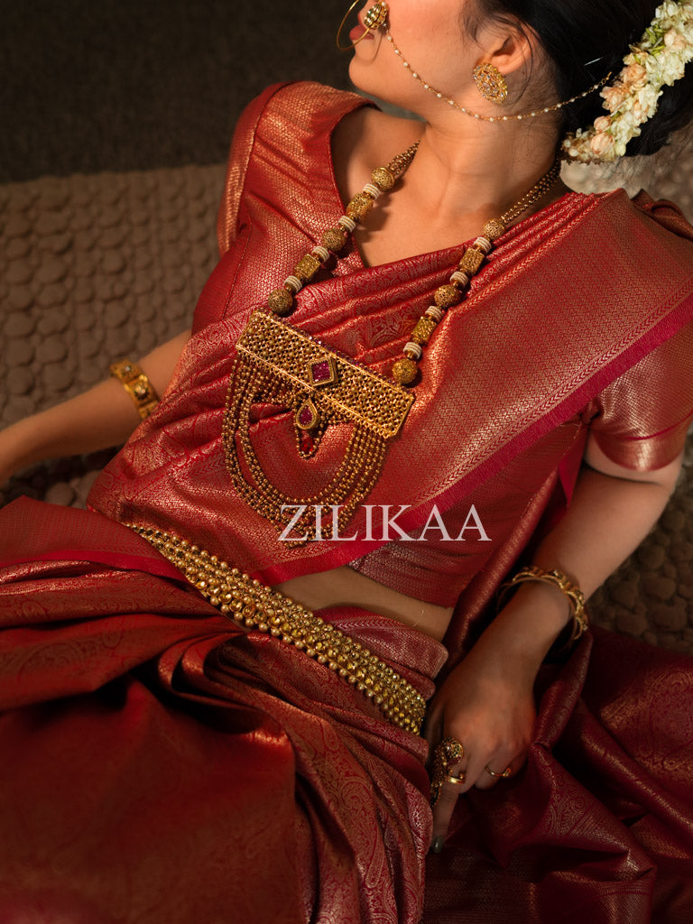 Maroon Red Kanjeevaram Silk Saree