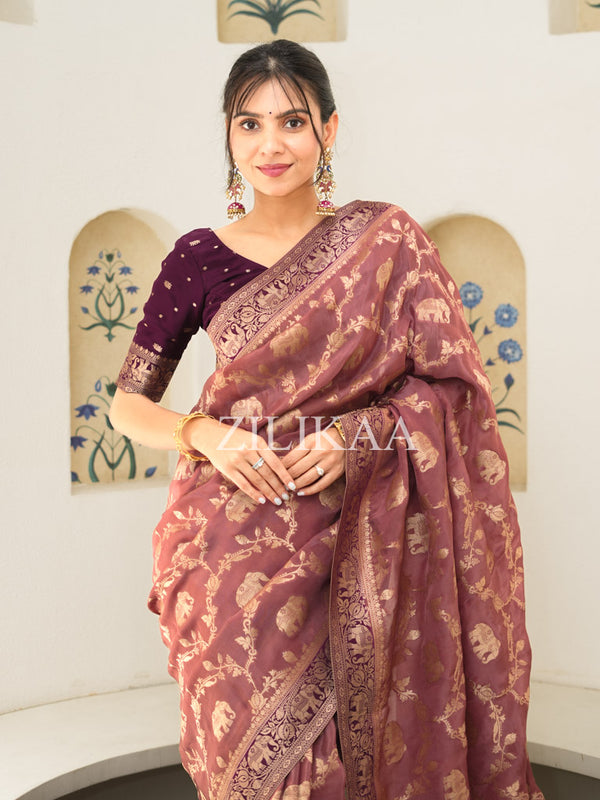 Orchid Pink Munga Silk Saree