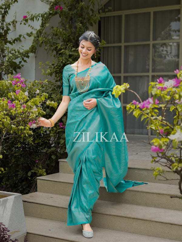 Tiffany Blue Kanjeevaram Silk Saree