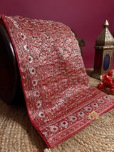 Red Special Zardozi Handwork Bandhani Print Designer Silk Saree