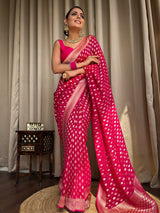 Queen Pink Banarasi Khaddi Weaved Georgette Saree