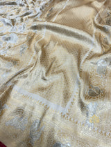 Ivory white Shikargah Banarasi Katan Silk Saree
