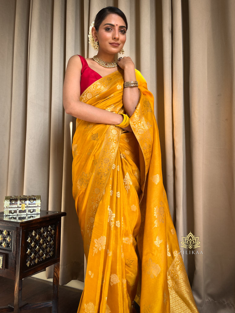 Mustard Yellow Banarasi Uppada Silk Saree